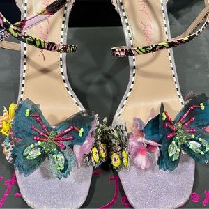 Betsey Johnson Everlee Butterfly Applique Ankle Strap Sandals Lilac 7.5